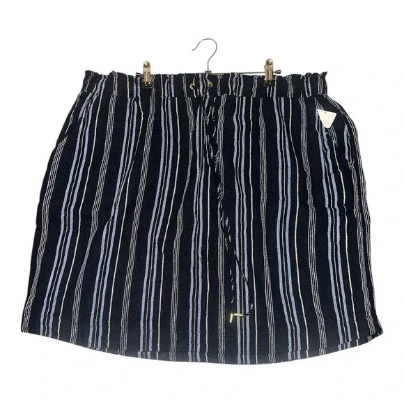 Ellen Tracy Blue Striped Linen Blend Paperbag Waist Skirt, XL - Picture 2 of 9